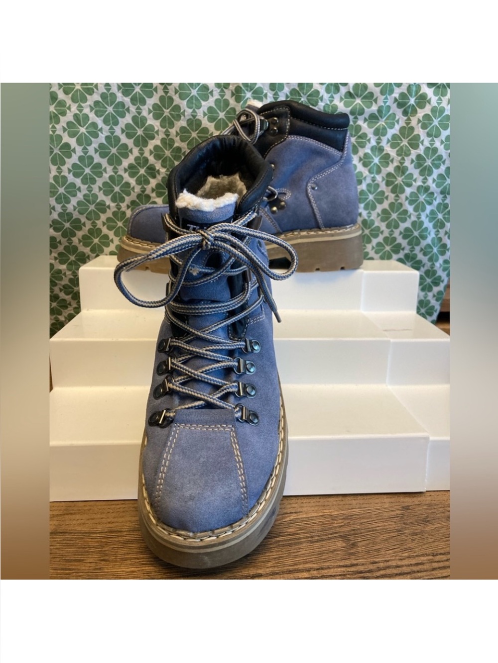 Woman’s Blue Suede Lace-Up Winter Boots